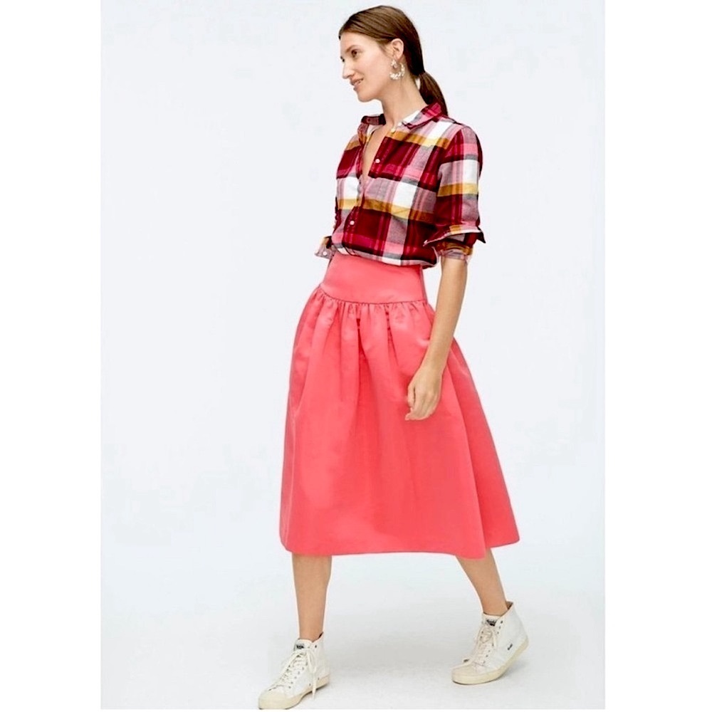 J. Crew Coral Pink Duchess Satin A-Line Midi Skirt 00